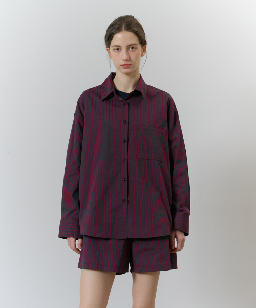 STRIPE PAJAMA SET_wine red (woman)