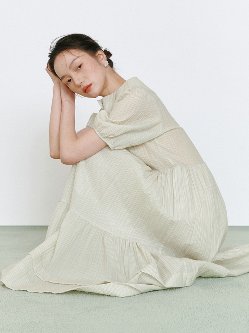 가니송 포레스트 페어리 버튼 원피스_시어 그린
