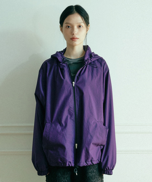 Ветровка с капюшоном в клетку_Purple