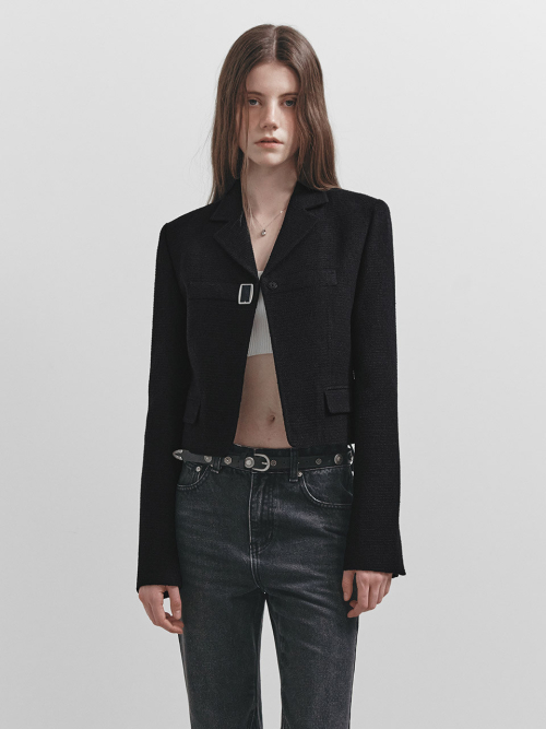 Buckle Crop Tweed Jacket in D/Navy VW5SJ072-24