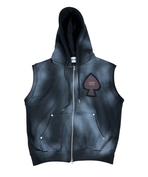 Spade Painting Sweat Hood Zip-up Vest ((Black))