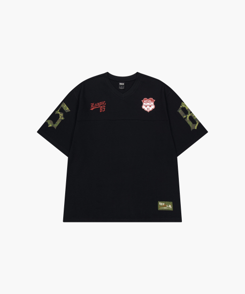 Оверсайз футболка регби в стиле камо с коротким рукавом (Black)
