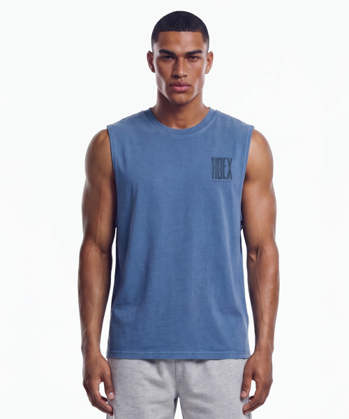Crack Printed Pigment Sleeveless Pigment Ash Blue