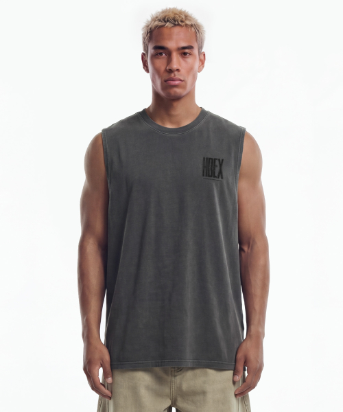 Crack Printed Pigment Sleeveless Pigment Charcoal