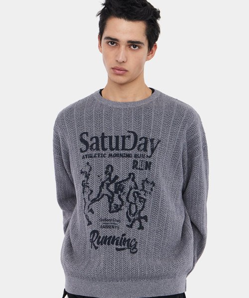 Сетчатый джемпер Saturday с круглым вырезом Ash Blue