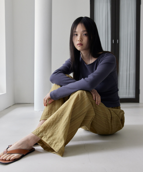 Cozy Stripe Banding Pants (Olive)