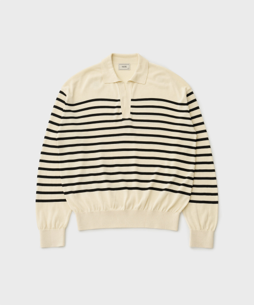 Sailor Silk Open-collar Knit (Ecru-Black)