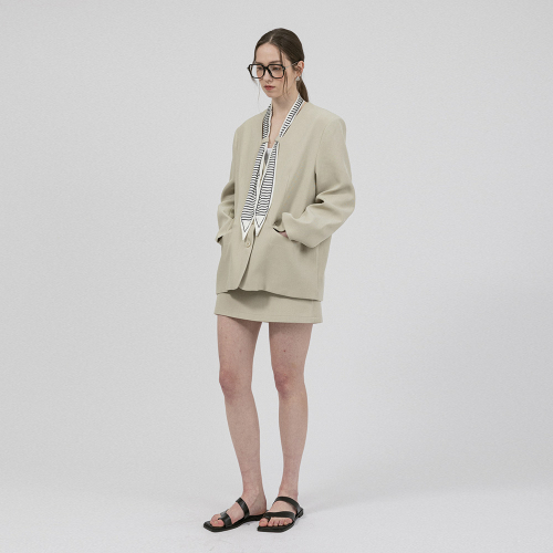 WD_Striped scarf jacket and skirt set_LIGHT BEIGE