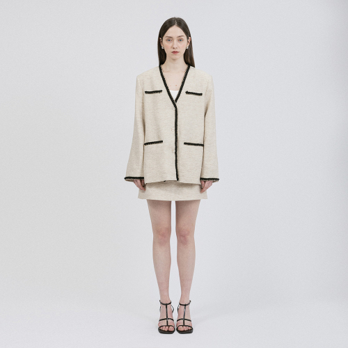 WD_Black lace jacket and skirt set_LIGHT BEIGE