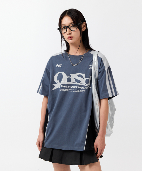 Odsd Sporty Color Block Overfit T-shirt - DUSTY BLUE