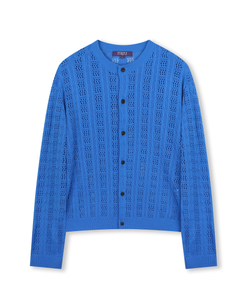 CROCHET CREW NECK SHORT CARDIGAN BLUE
