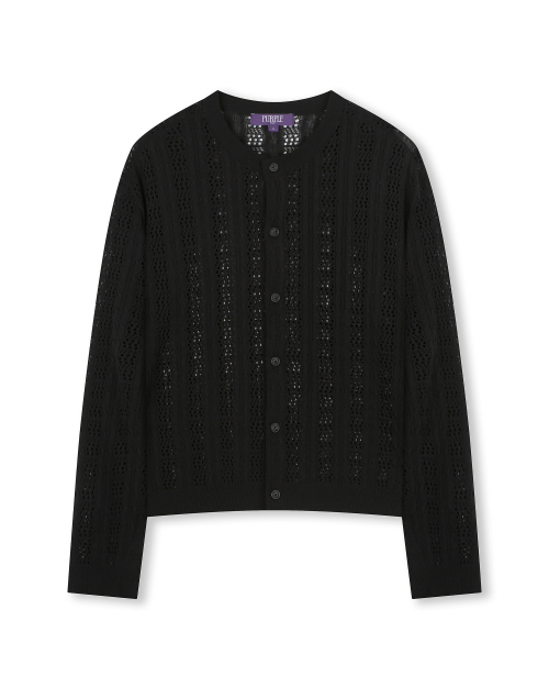 CROCHET CREW NECK SHORT CARDIGAN BLACK