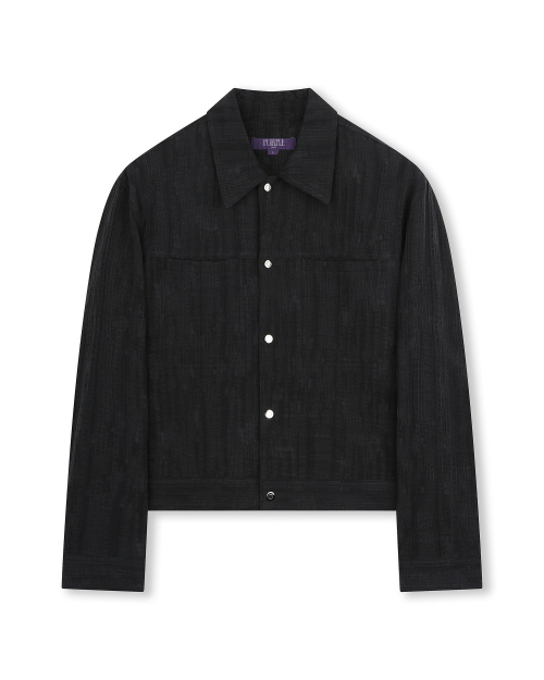 WASHED LINEN JACQUARD WORK JACKET BLACK