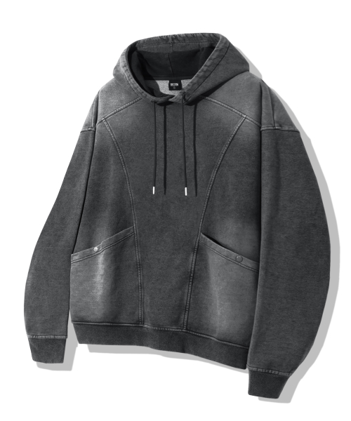 Оверсайз худи из вареного денима с разрезами (Grey)