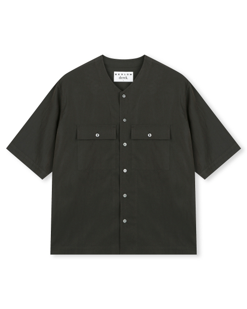 Bislow x Derrick Crinkle Collarless Shirt Charcoal