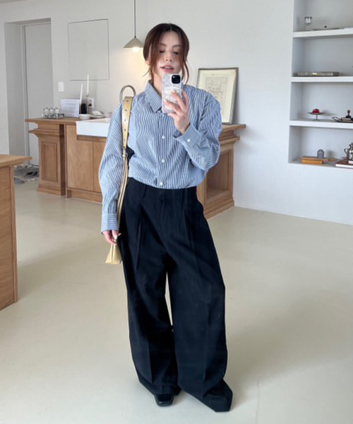 [W]One tuck широкий slacks - 4color