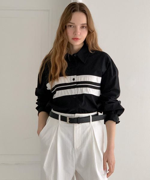 Color Block Line Semi-оверсайз рубашка (2colors)