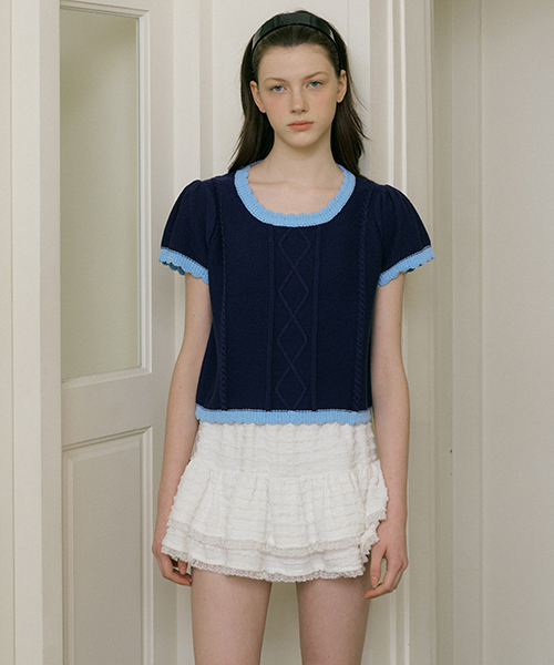 COTTON PUFF SHORT SLEEVE KNIT - NAVY