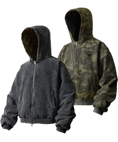 Двустороннее худи на молнии (Washed Black)