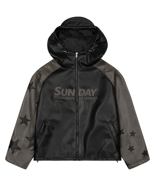 STAR FAUX LEATHER JACKET BLACK