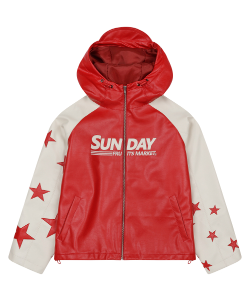 STAR FAUX LEATHER JACKET RED