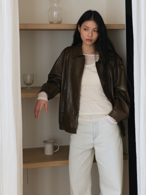 VEGAN LEATHER BLOUSON JACKET BROWN