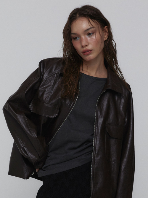Leather Bomber Jacket_Brown