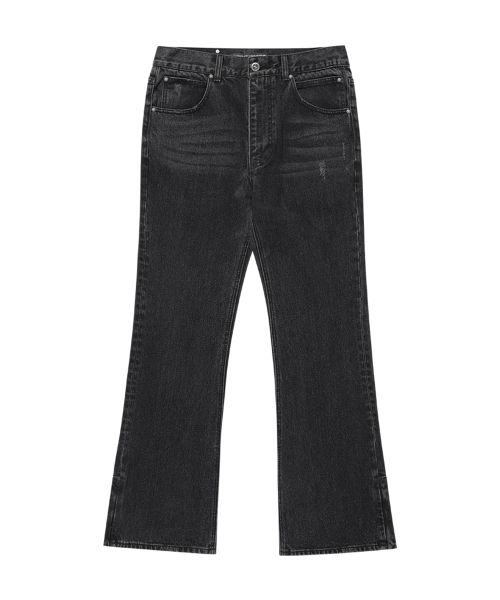Sleek zipper detail boots cut деним pants black