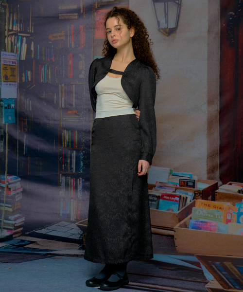 【LOULOUSEOUL】Rose Jacquard Slit Skirt (Black) 루루서울(LOULOUSEOUL) Rose Jacquard Slit Skirt (Black