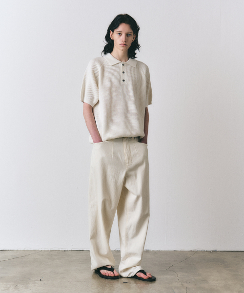 Scash 3-пуговица воротник Knit_Ivory