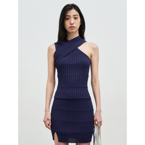 Crafted Rib Crossed Top Navy