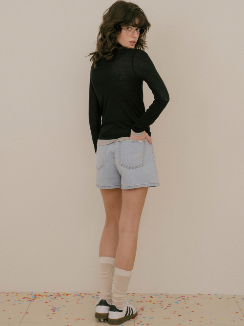 Essential хлопок деним shorts_Light blue