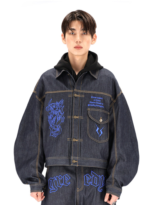 Джинсовка Grid Dragon Curved Sleeve (Indigo Denim)