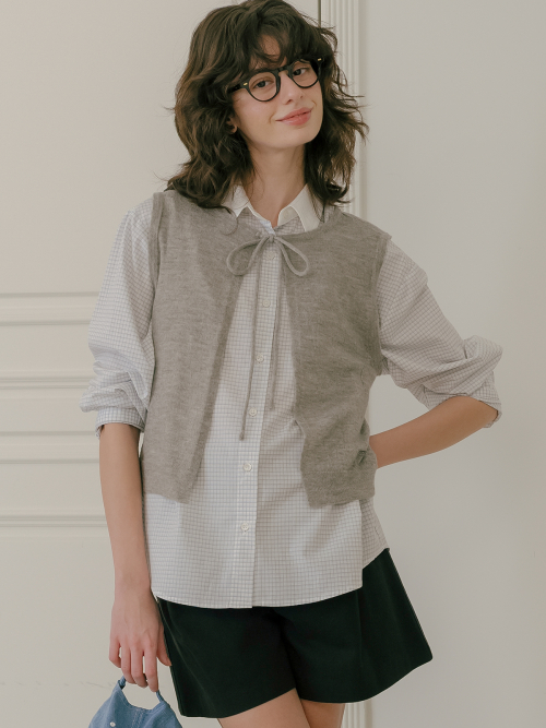 Two-way kid ribbon трикотаж vest_Light gray