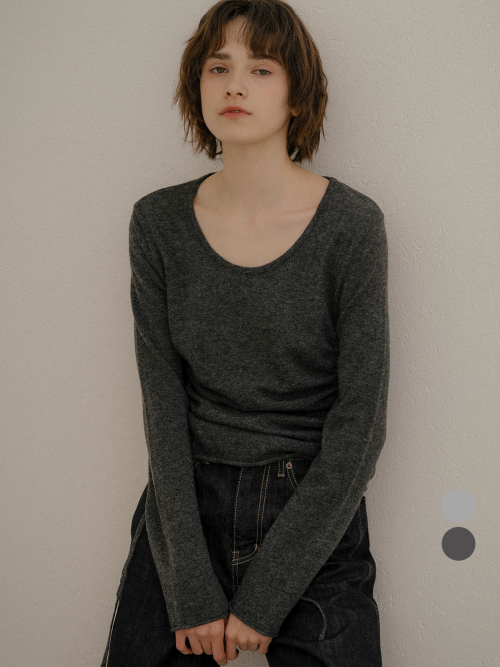 String round shirring knit_2color