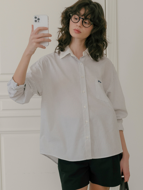 Twin клетка хлопок shirt_Ivory