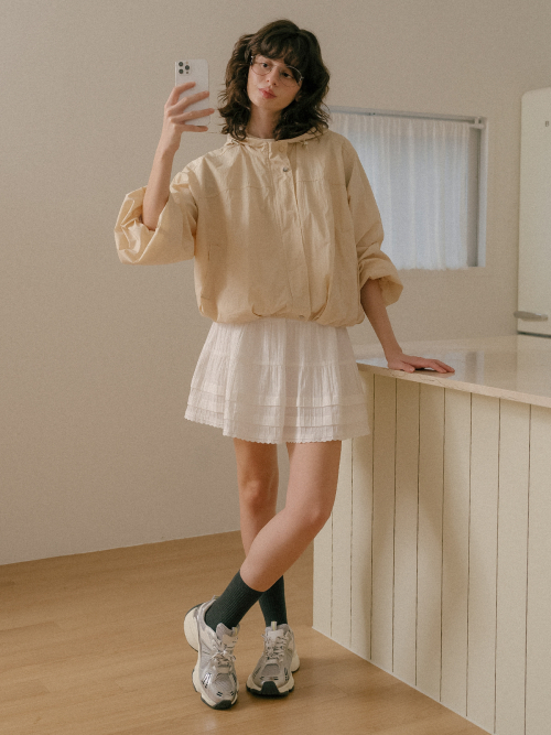 Shirring hood bonnet jumper_Beige