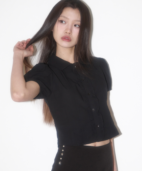 Pintuck Frill Blouse Black