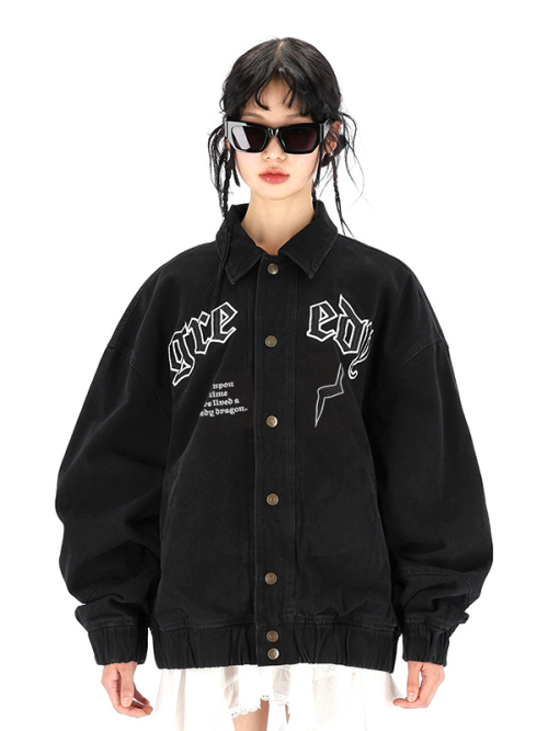 Джинсовый бомбер Grid Dragon (Denim Black)