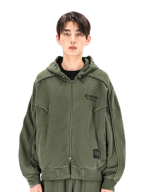 Оверсайз зип-худи с логотипом окраса Garment Dye (Shadow Khaki)