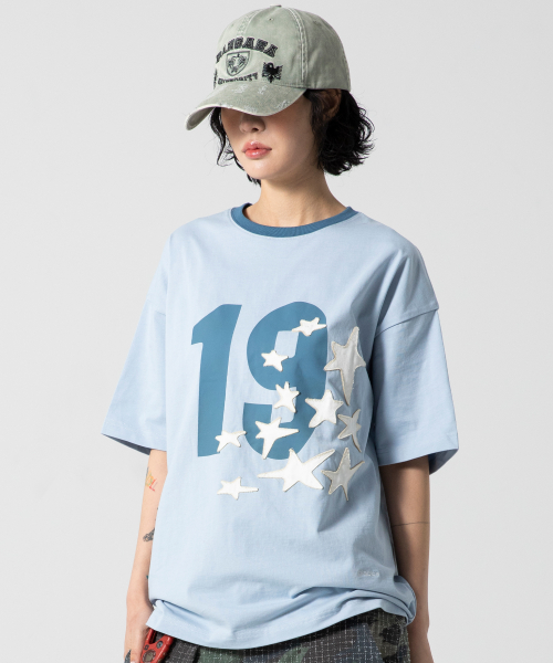 GT124 넘버링 스타 아플리케 티셔츠 (BLUE)