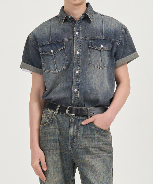Пинтак полурукав джинсовая рубашка Vintage Indigo
