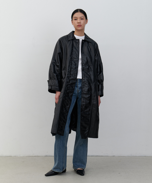 Vegan leather trench coat _ black