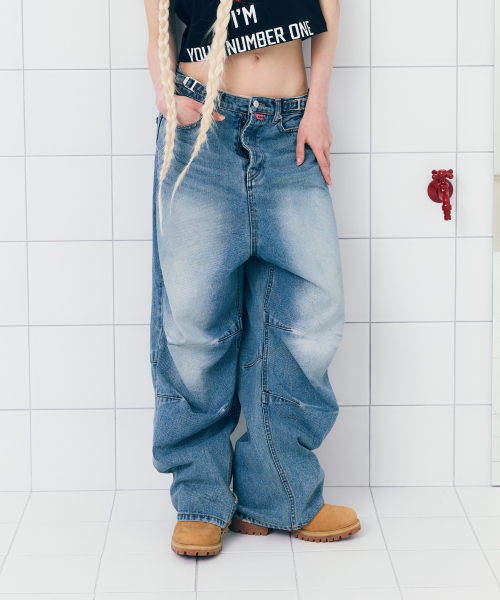 ASIF CALIE★韓国★人気★DESTROYED BIZZO PANTS BLUE デニム ブルー（青）系 as if calie(アズイフカリー) デニム・ジーパン