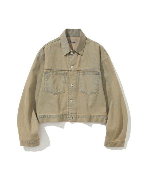 Washed Denim Crop Jacket Beige