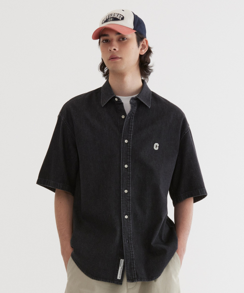 커버낫() C 로고 데님 하프 셔츠 Black 상품 이미지