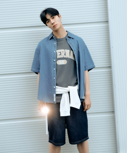 커버낫() [추영우 착용] C 로고 데님 하프 셔츠 Blue 상품 이미지