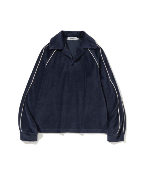 Velour Piped Collar Tee Navy
