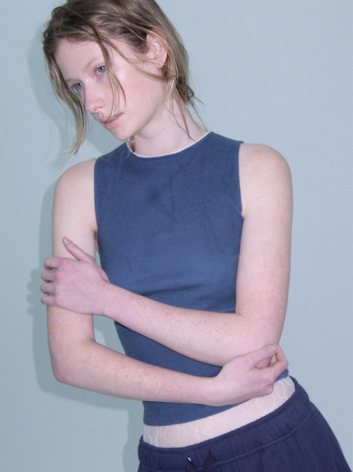 Топ с кружевом Pigment Dying_Washed Navy