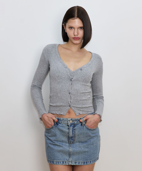 Кружевной кардиган в рубчик Grey